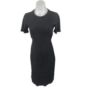 MP|C Black Short Sleeve Ribbed Knit Crew Neck Tie Back Midi Sheath Dress Size S